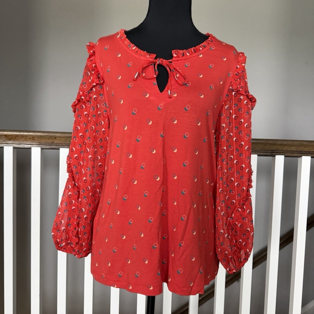 NWT Anthropologie Maeve Sheer Ruffled Balloon Sleeve Blouse S Celestial Boho